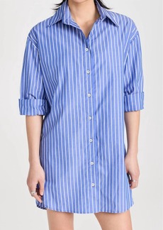 Enza Costa Poplin Mini Shirtdress In Blue/white