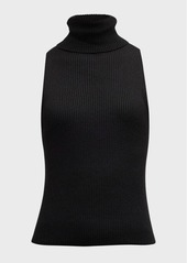 Enza Costa Rib-Knit Sleeveless Turtleneck Sweater