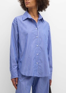 Enza Costa Striped Poplin Long-Sleeve Shirt