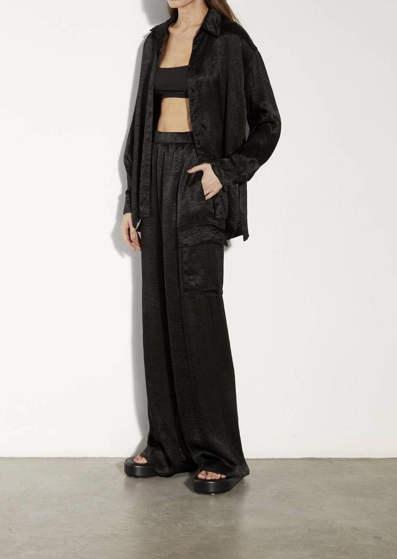 Enza Costa Textured Satin Cargo Pant In Black