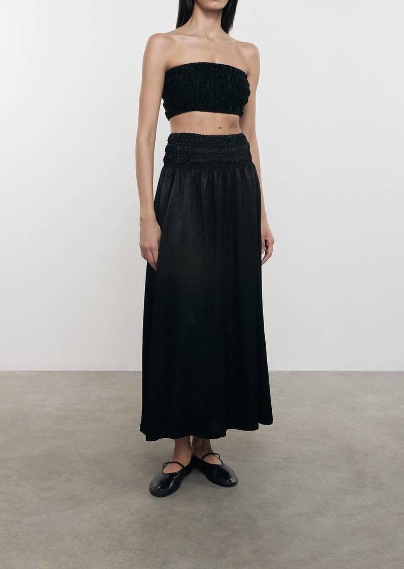 Enza Costa Textured Satin Smocked Skirt In Black