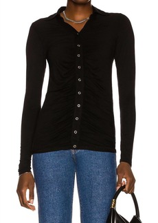 Enza Costa Viscose Jersey Ruched Polo Cardigan In Black