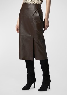 Equipment Ashlyn Straight Side-Slit Leather Midi Skirt