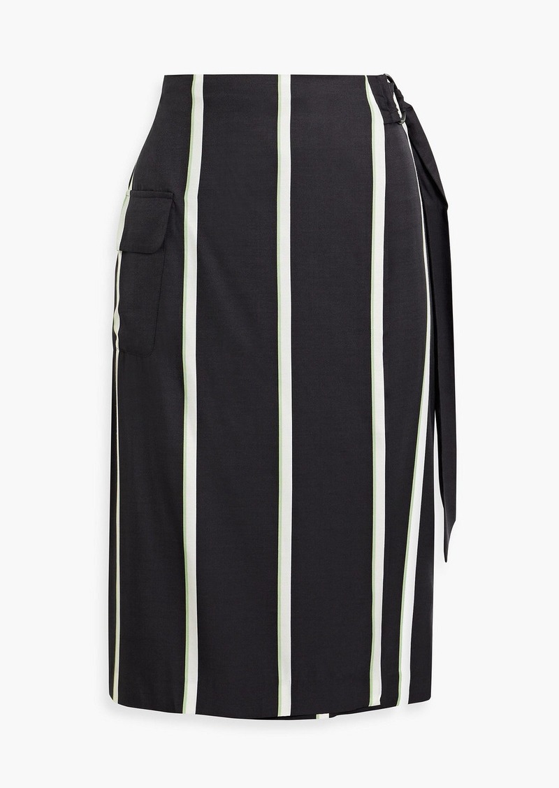 Equipment - Belted striped satin wrap skirt - Black - US 0