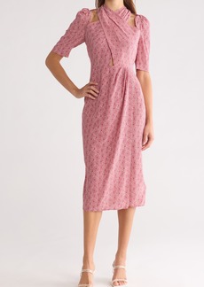 Equipment Aveline Print Puff Sleeve Silk Dress in Earth Red And Nature White at Nordstrom Rack