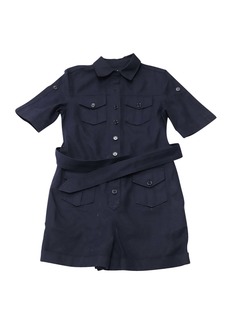 Equipment Paulena Belted Twill Playsuit in Navy Blue Cotton