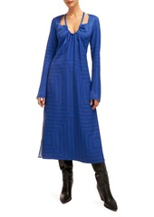 Equipment Vera Long Sleeve Midi Dress in Surrealist Blue And True Black at Nordstrom Rack