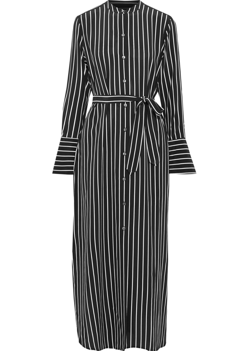 Equipment Woman Connell Belted Striped Silk Maxi Shirt Dress Black