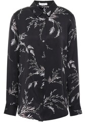 Equipment Woman Essential Floral-print Washed Silk-blend Shirt Charcoal