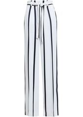 Equipment Woman Evonne Belted Striped Satin-twill Wide-leg Pants White