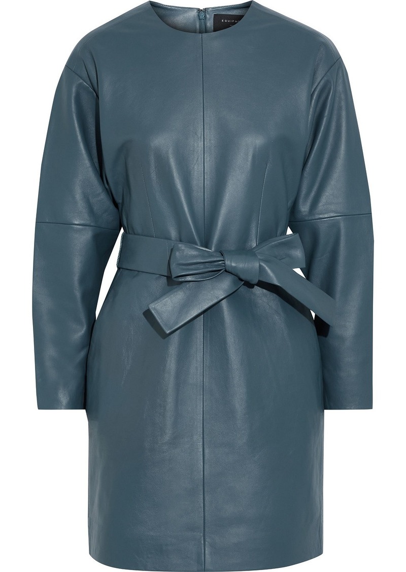 Equipment Woman Gerarda Belted Leather Mini Dress Slate Blue