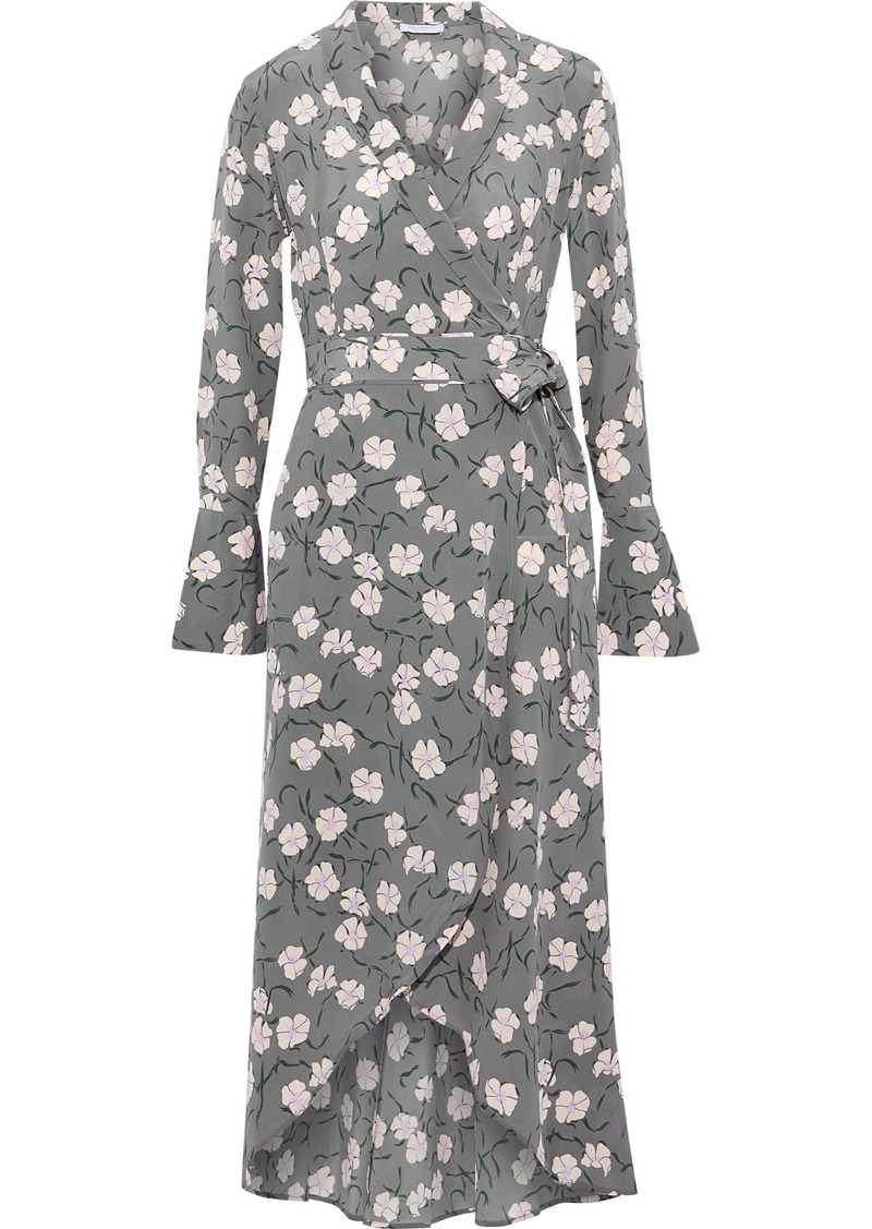 Equipment Woman Gowin Floral-print Washed-silk Midi Wrap Dress Anthracite