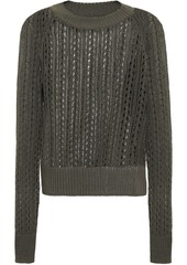 Equipment Woman Open-knit Cotton-blend Sweater Forest Green