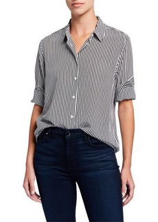 Equipment Essential Button-Front Striped Silk Shirt