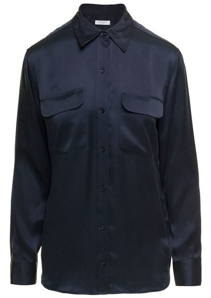 'Signature' Navy Blue Long Sleeves Shirt in Silk Woman Equipment