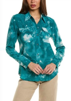 Equipment Slim Silk Signature Shirt In Spring Teal Blue And Metal