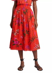 Erdem Cotton-Linen Floral Midi-Skirt