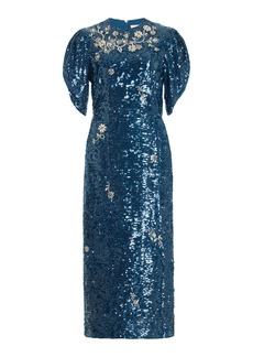 Erdem - Astrea Sequined Midi Dress - Blue - UK 14 - Moda Operandi