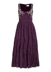 Erdem - Beaded Crinkled-Satin Midi Dress - Burgundy - UK 8 - Moda Operandi