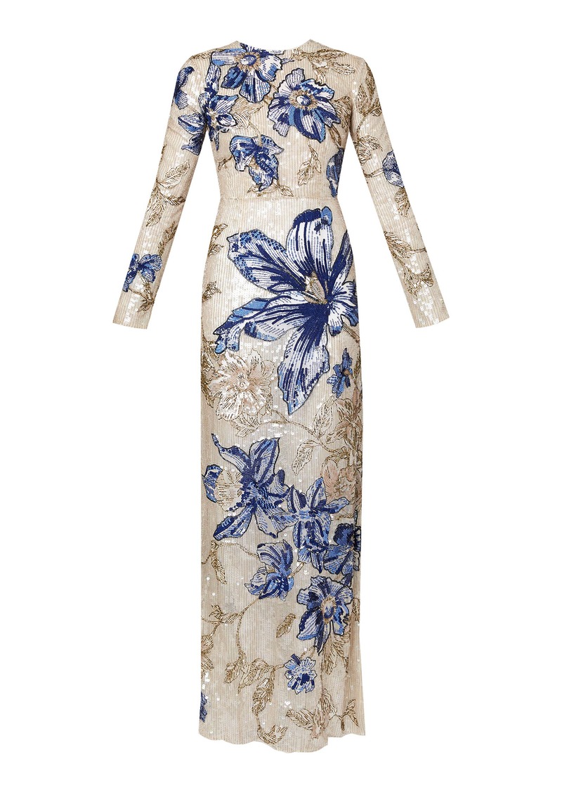 Erdem - Beaded Sequin Maxi Dress - Navy - UK 8 - Moda Operandi