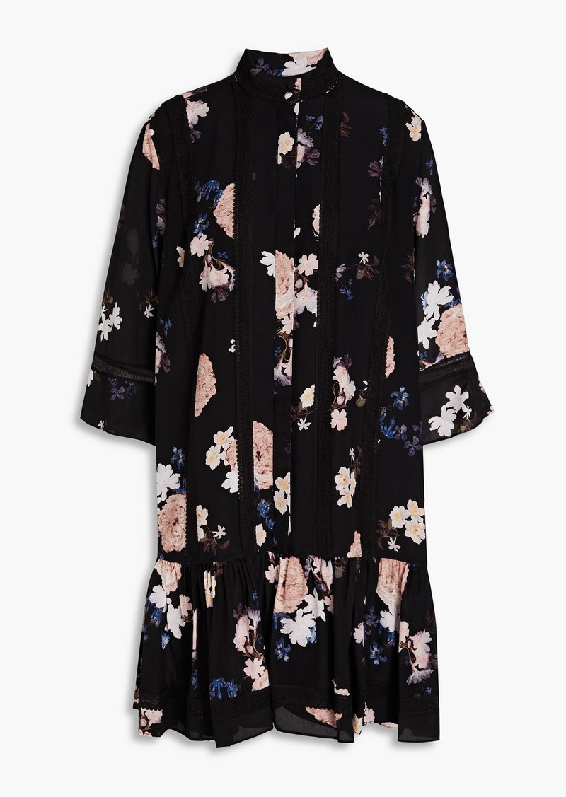 Erdem - Bertram lace-paneled floral-print silk-chiffon mini dress - Black - UK 10