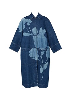 Erdem - Denim Floral-Printed Coat - Blue - L - Moda Operandi