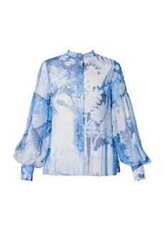 Erdem - Draped Silk Shirt - Blue - UK 6 - Moda Operandi