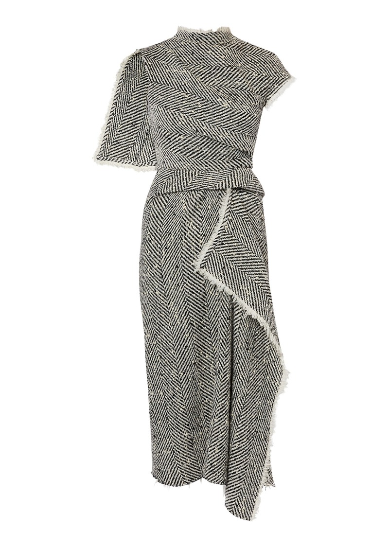 Erdem - Draped Tweed Midi Dress - Black/white - UK 14 - Moda Operandi