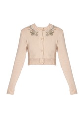 Erdem - Embellished Knit Cotton Cropped Cardigan - Pink - M - Moda Operandi