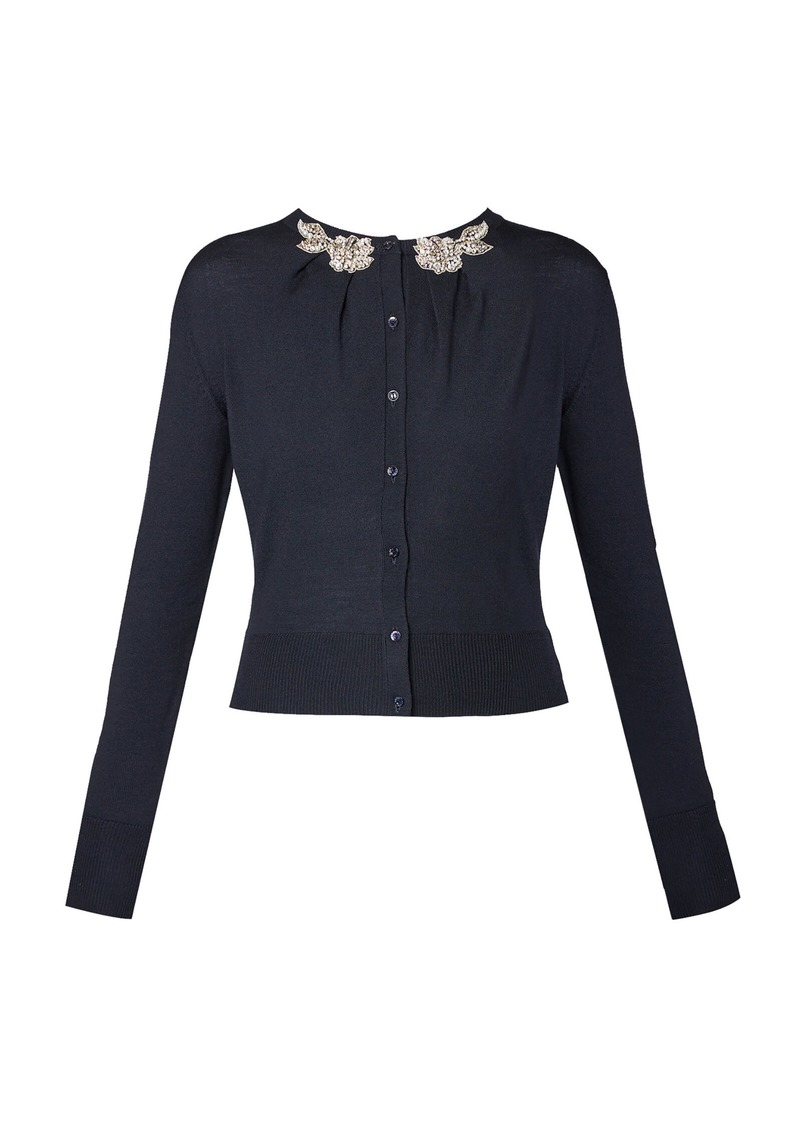 Erdem - Embellished Knit Wool Cardigan - Navy - S - Moda Operandi