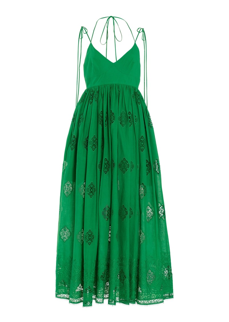 Erdem - Embroidered Cotton-Blend Maxi Dress - Green - UK 6 - Moda Operandi