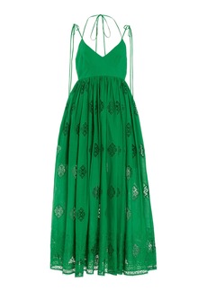 Erdem - Embroidered Cotton-Blend Maxi Dress - Green - UK 12 - Moda Operandi