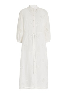 Erdem - Embroidered Cotton-Blend Midi Shirt Dress - White - UK 8 - Moda Operandi