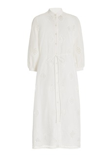 Erdem - Embroidered Cotton-Blend Midi Shirt Dress - White - UK 10 - Moda Operandi
