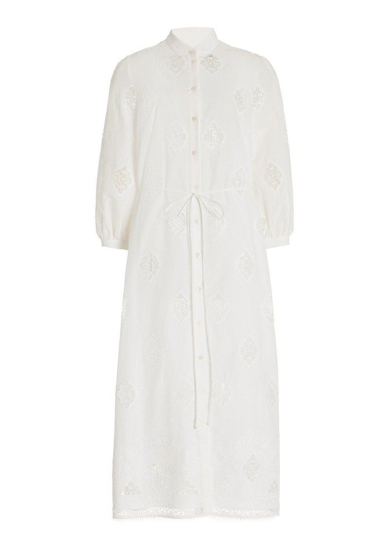 Erdem - Embroidered Cotton-Blend Midi Shirt Dress - White - UK 12 - Moda Operandi