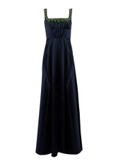 Erdem - Embroidered Gathered Cotton-Blend Gown - Navy - UK 6 - Moda Operandi