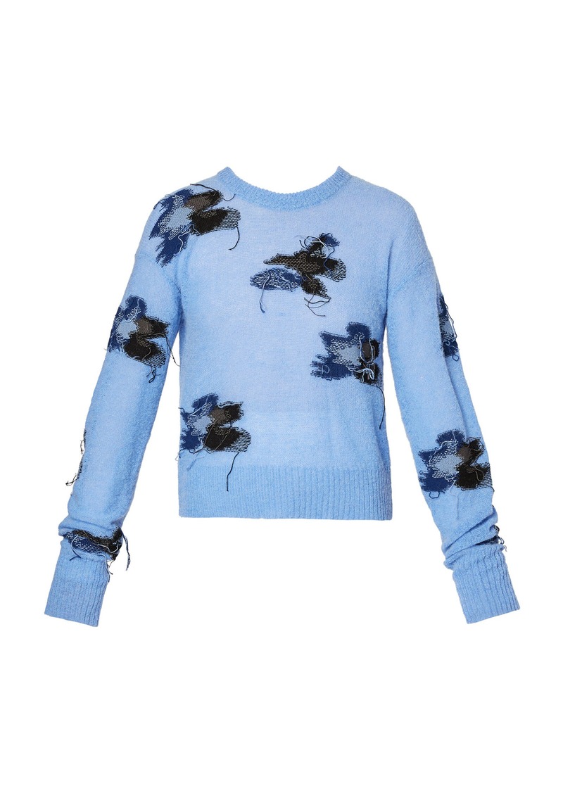 Erdem - Embroidered Knit Wool-Blend Sweater - Blue - M - Moda Operandi