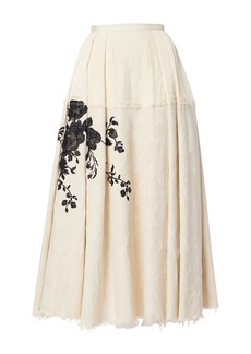 Erdem - Embroidered Raw Edge Cotton Jacquared Midi Skirt - Neutral - UK 10 - Moda Operandi