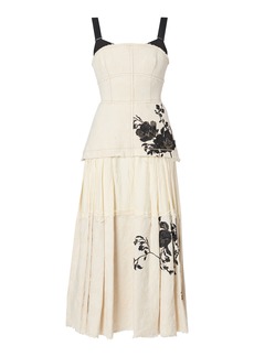 Erdem - Embroidered Raw Edge Cotton Midi Dress - Neutral - UK 12 - Moda Operandi
