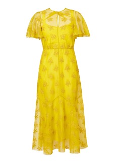 Erdem - Embroidered Silk Organza Midi Dress - Yellow - UK 6 - Moda Operandi