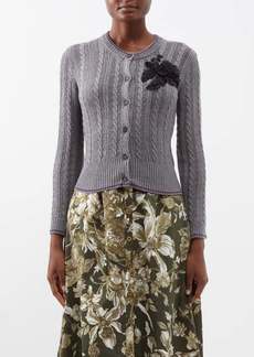 Erdem - Estelle Flower-embellished Wool-blend Cardigan - Womens - Dark Grey