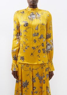 Erdem - Floral-print Satin Blouse - Womens - Yellow Multi