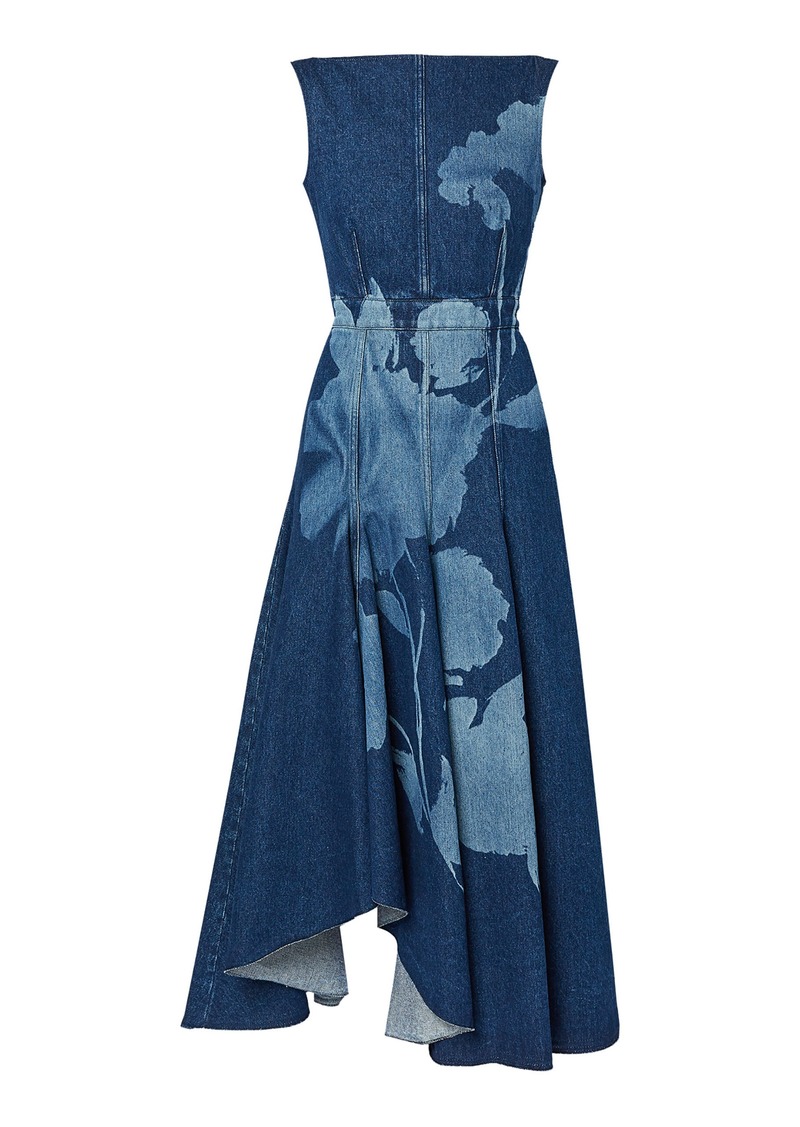 Erdem - Floral-Printed Denim Midi Dress - Blue - UK 12 - Moda Operandi