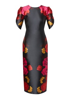 Erdem - Floral-Printed Satin Midi Dress - Black - UK 10 - Moda Operandi