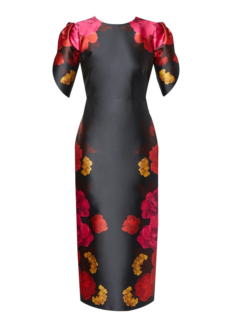 Erdem - Floral-Printed Satin Midi Dress - Black - UK 16 - Moda Operandi