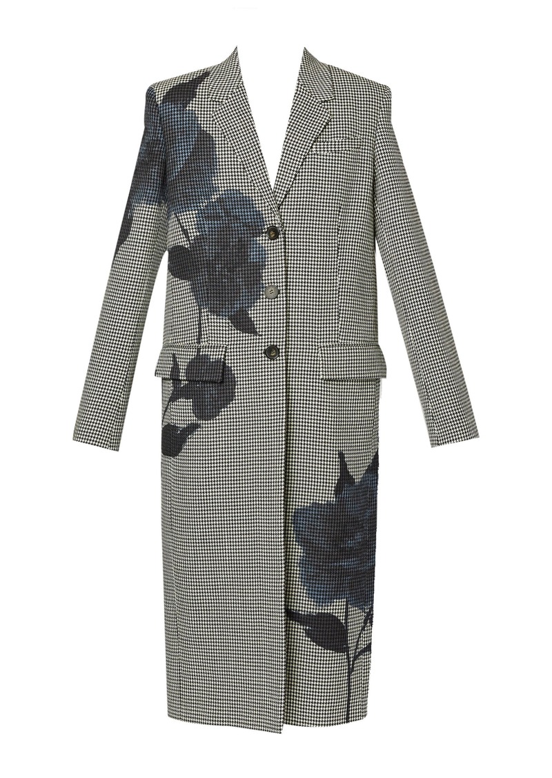 Erdem - Floral-Printed Wool Coat - Blue - UK 12 - Moda Operandi