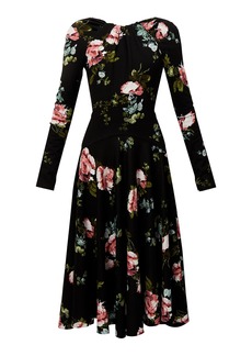 Erdem - Gathered Floral Midi Dress - Black - UK 14 - Moda Operandi