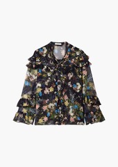 Erdem - Margery ruffled floral-print silk-voile blouse - Black - UK 10