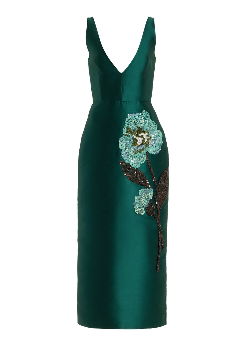 Erdem - Mikado Embroidered Sequined Midi Dress - Green - UK 8 - Moda Operandi