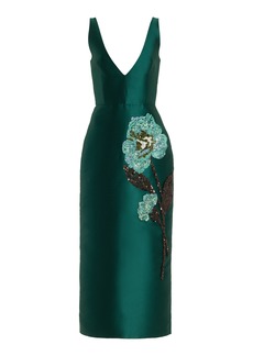 Erdem - Mikado Embroidered Sequined Midi Dress - Green - UK 10 - Moda Operandi